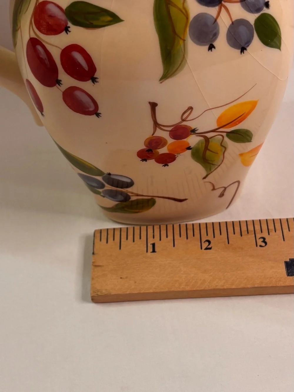 Hand-Painted Ceramic Fruit Pitcher - Cream Exterior with Red Interior - Picture 9 of 10